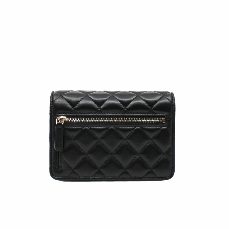 woc black lambskin with coco chanel paris logo stamp pearl mix gold black hardware seri 31