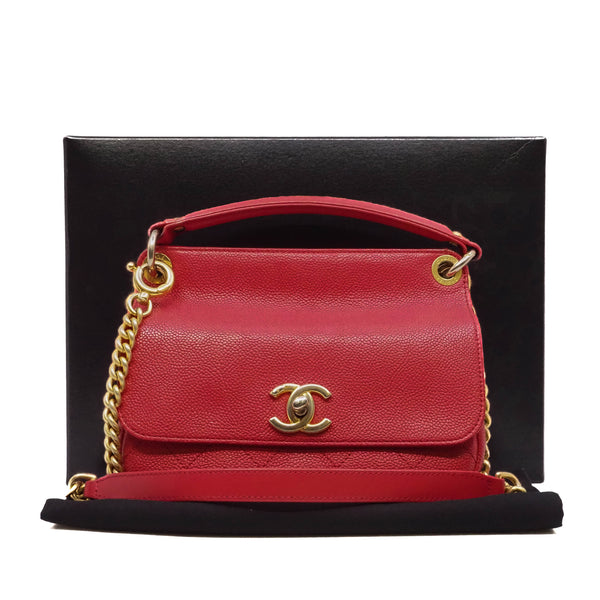 top handle caviar flap chain side bag red seri 23 - L'UXE LINK