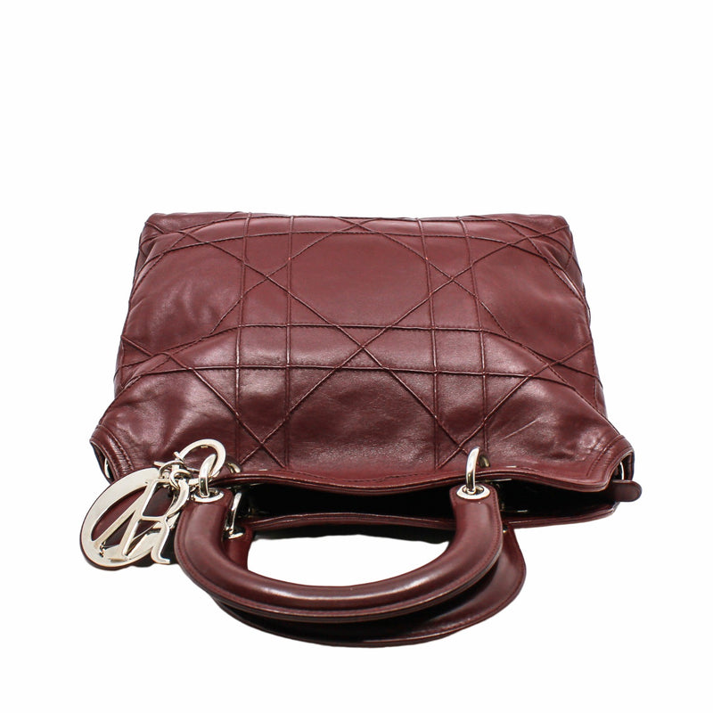 dark red lamb skin tote with strap phw