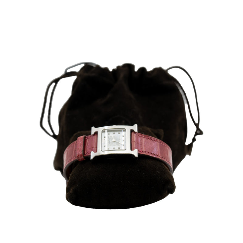 h hour pm with diamonds inside face crocodile strap - L'UXE LINK