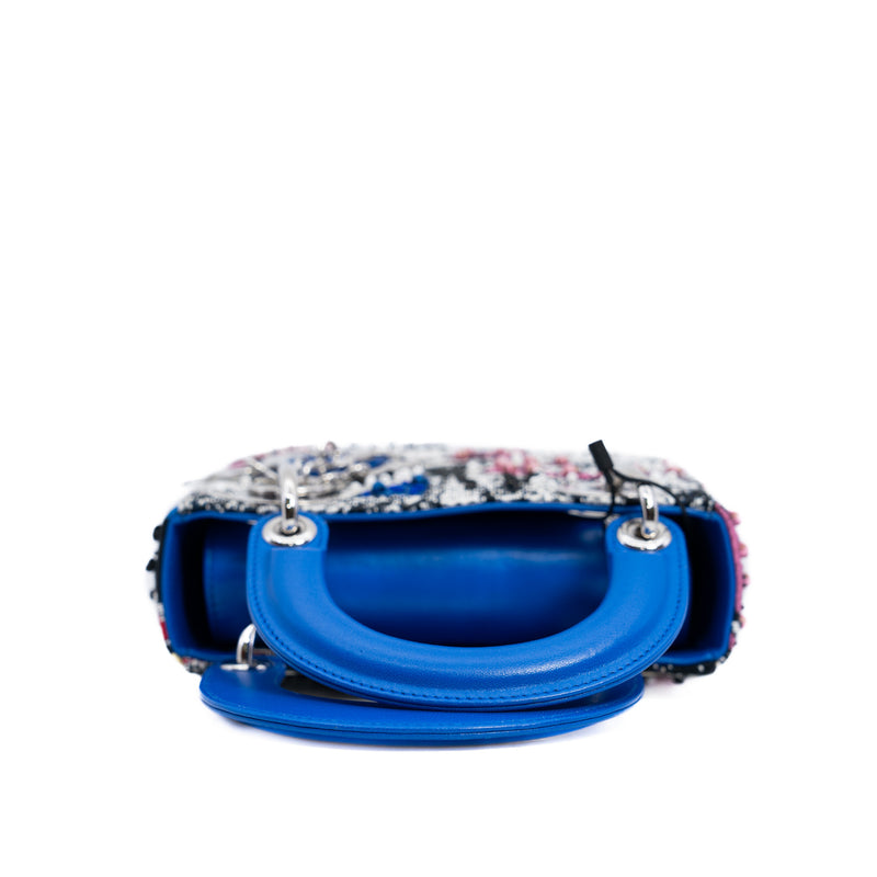 mini lady art embroidery in fabric white/black/leather electric blue phw 2017