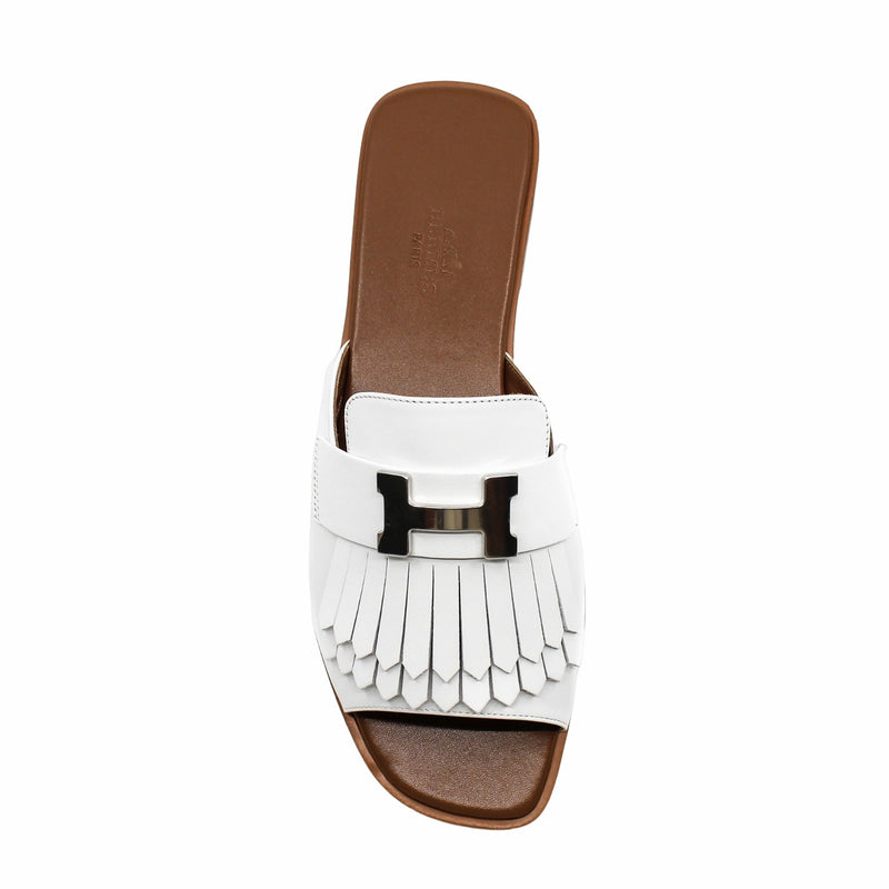 white silver H buckle open toe mules  #38 rrp1605 - L'UXE LINK