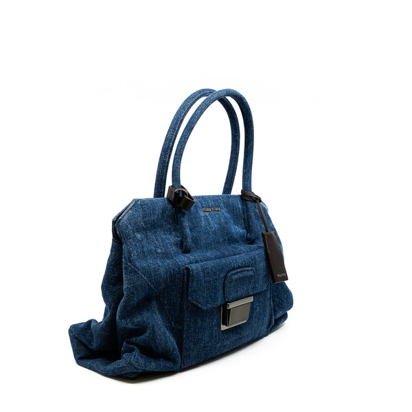 small top handle tote in demin navy