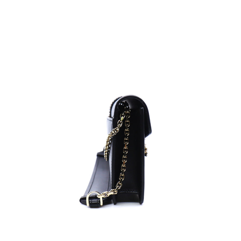 strass buckle flap crossbody bag in leather black - L'UXE LINK