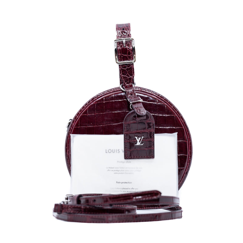 Boite Chapeau crocodile skin in burgundy color phw - L'UXE LINK