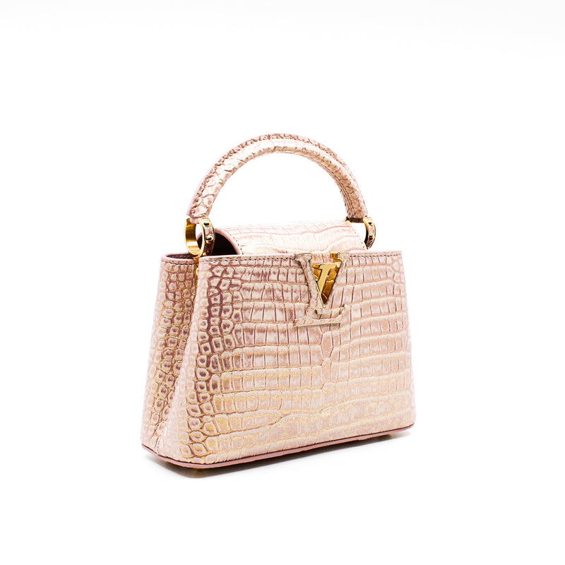 mini capucines crocodile pink with gold ghw - L'UXE LINK