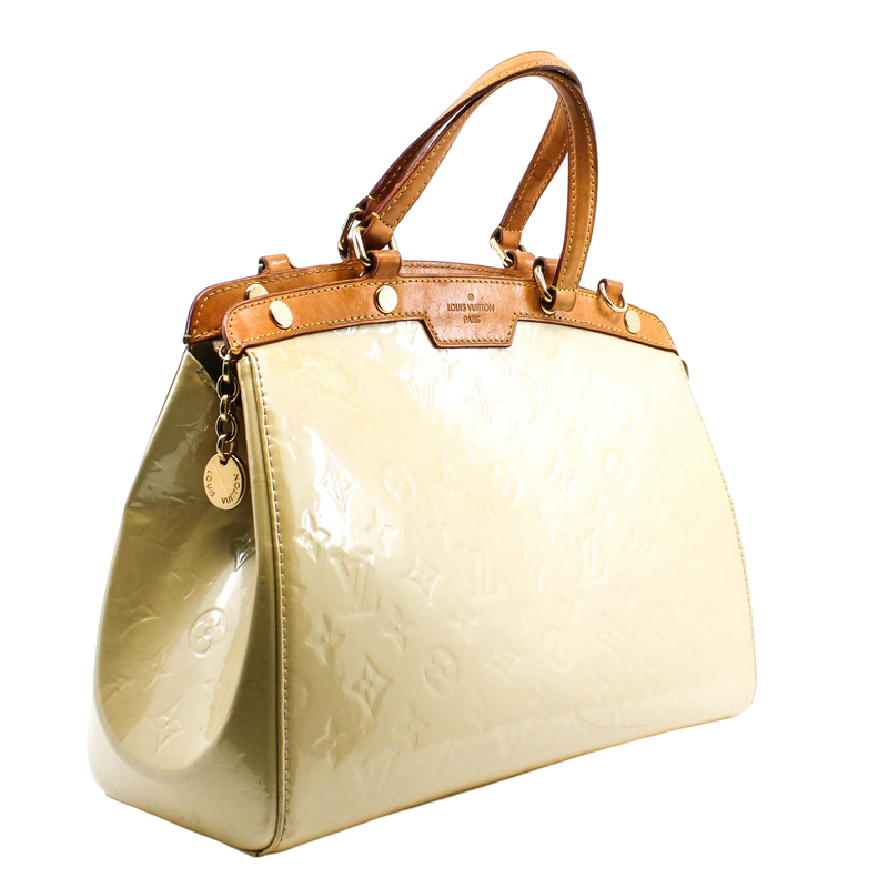 BREA HANDBAG MONOGRAM VERNIS MM milky White PATENT GHW - L'UXE LINK