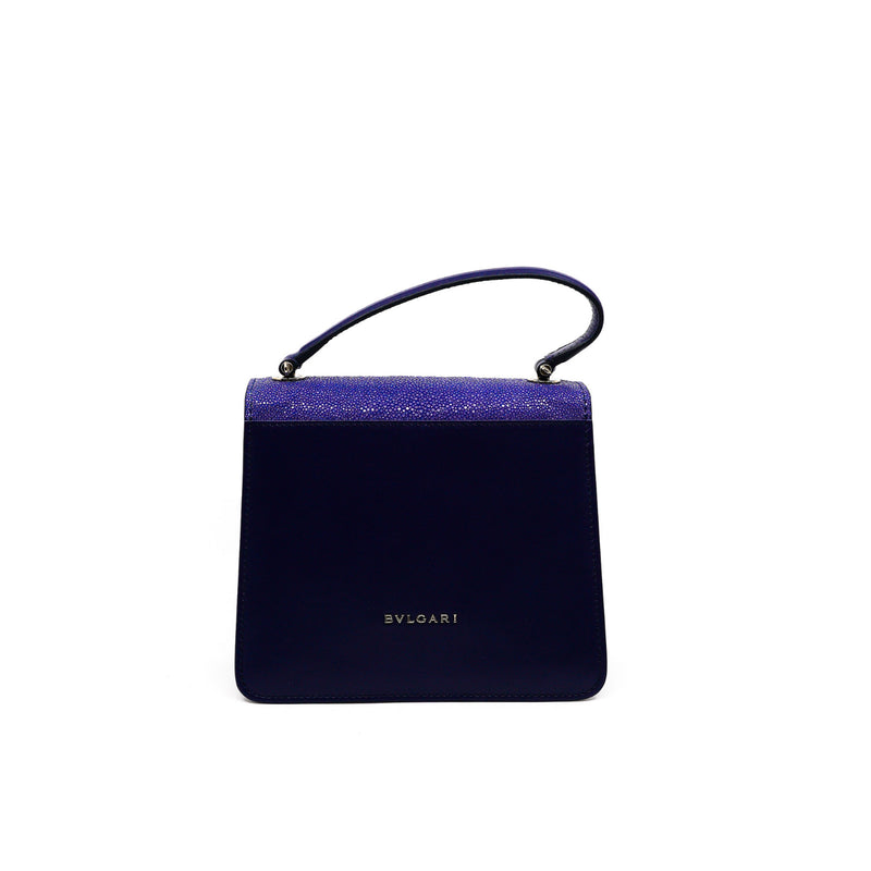 small serpenti top handle flap bag in stingray navy