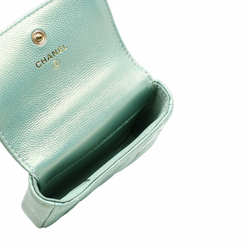 glitting blue card holder with chain pearl phw - L'UXE LINK