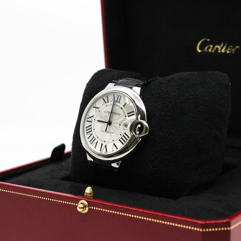 BALLON BLEU DE CARTIER WATCH 40MM, AUTOMATIC MOVEMENT, STEEL, LEATHER