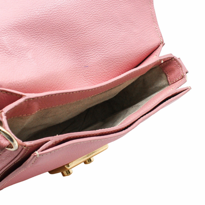 Push Lock Flap Top Handle Bag Madras Leather Pink   GHW - L'UXE LINK