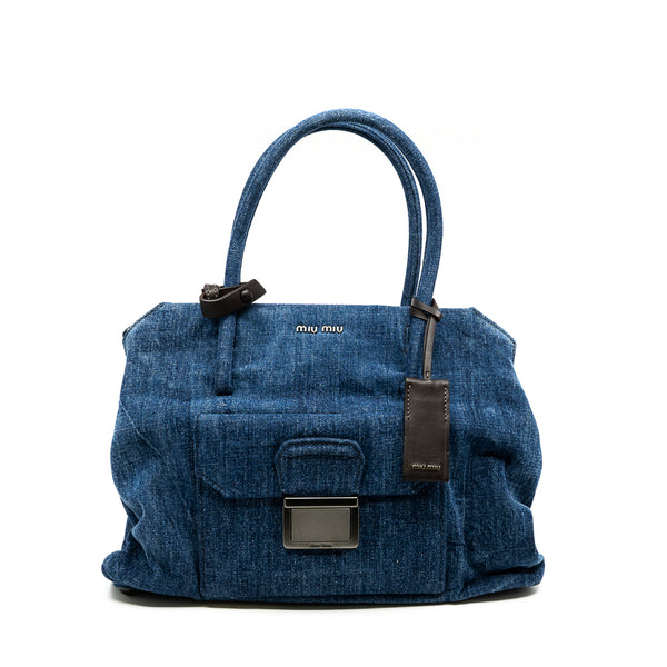 small top handle tote in demin navy