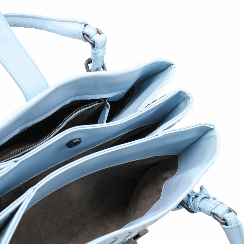 ROMA LEATHER HANDBAG sky blue with strap - L'UXE LINK