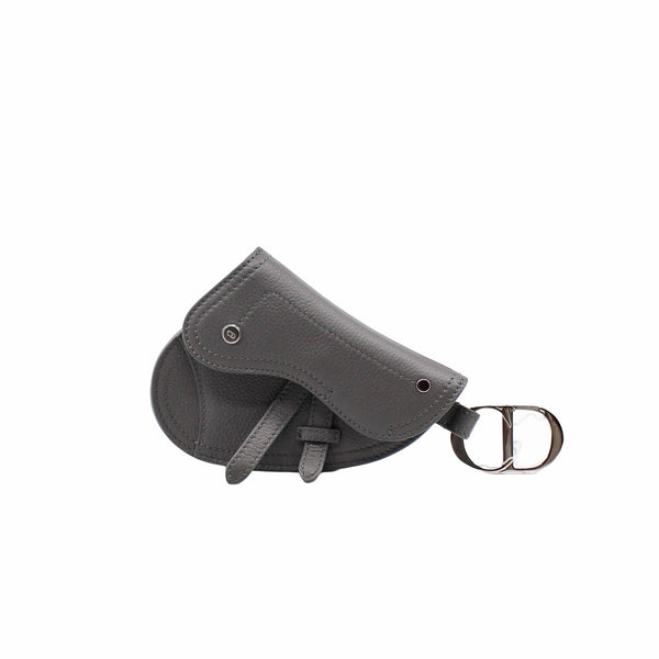 Saddle Key Ring Grained Calfskin Grey PHW - L'UXE LINK