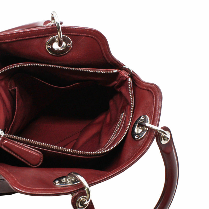 dark red lamb skin tote with strap phw