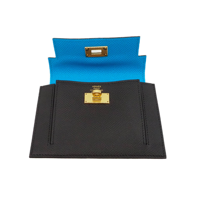 P monnaie kelly Pocket In Epsom Black/blue indigo /blue Frida Y stamp - L'UXE LINK
