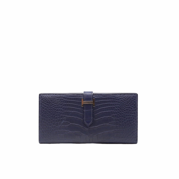 H bearn long wallet crocodile navy PHW - L'UXE LINK