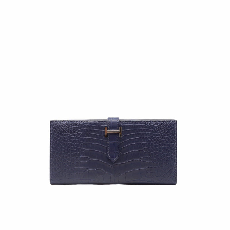 H bearn long wallet crocodile navy PHW - L'UXE LINK