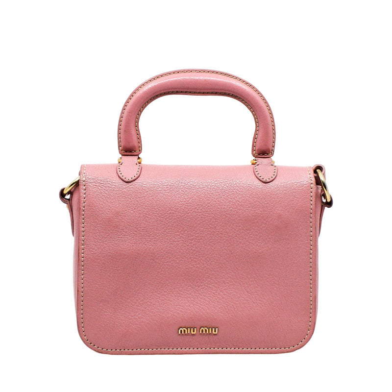 Push Lock Flap Top Handle Bag Madras Leather Pink   GHW - L'UXE LINK