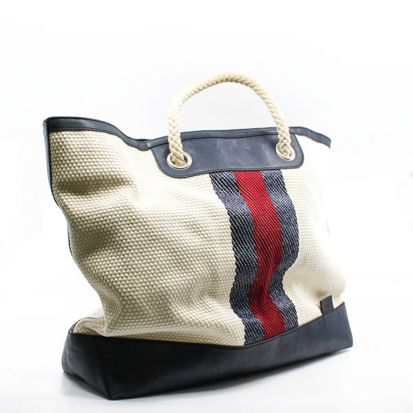 fabric tote large in fabirc white/red/blue