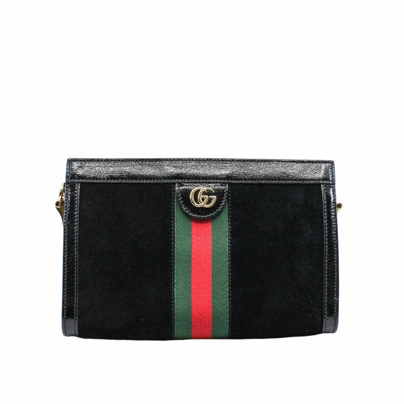 ophidia clutch small black suede mix patent with chain GHW - L'UXE LINK