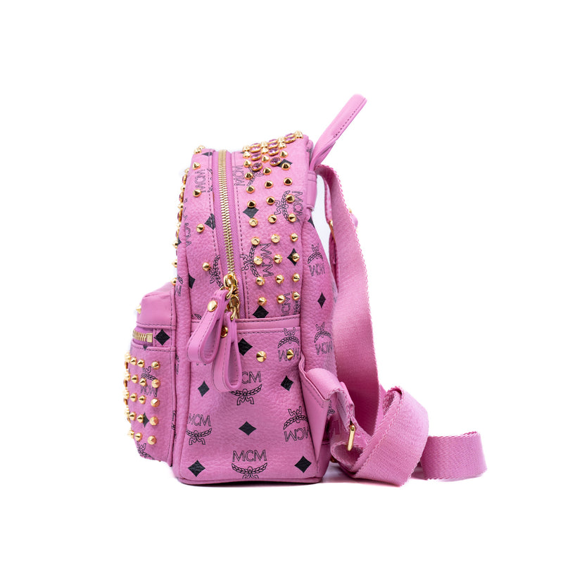 mini backpack with crystal/ studs in leather pink ghw