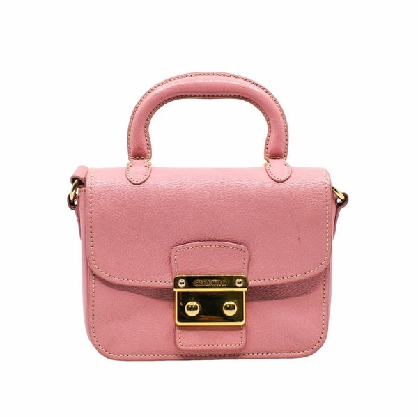 Push Lock Flap Top Handle Bag Madras Leather Pink   GHW - L'UXE LINK