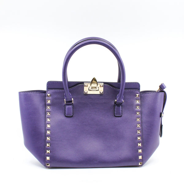 ROCKSTUD TOTE PEBBLED SMALL LEATHER purple PHW