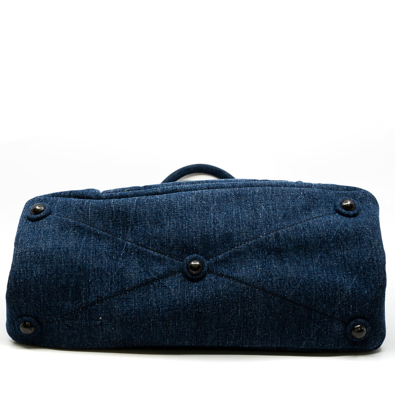 small top handle tote in demin navy - L'UXE LINK