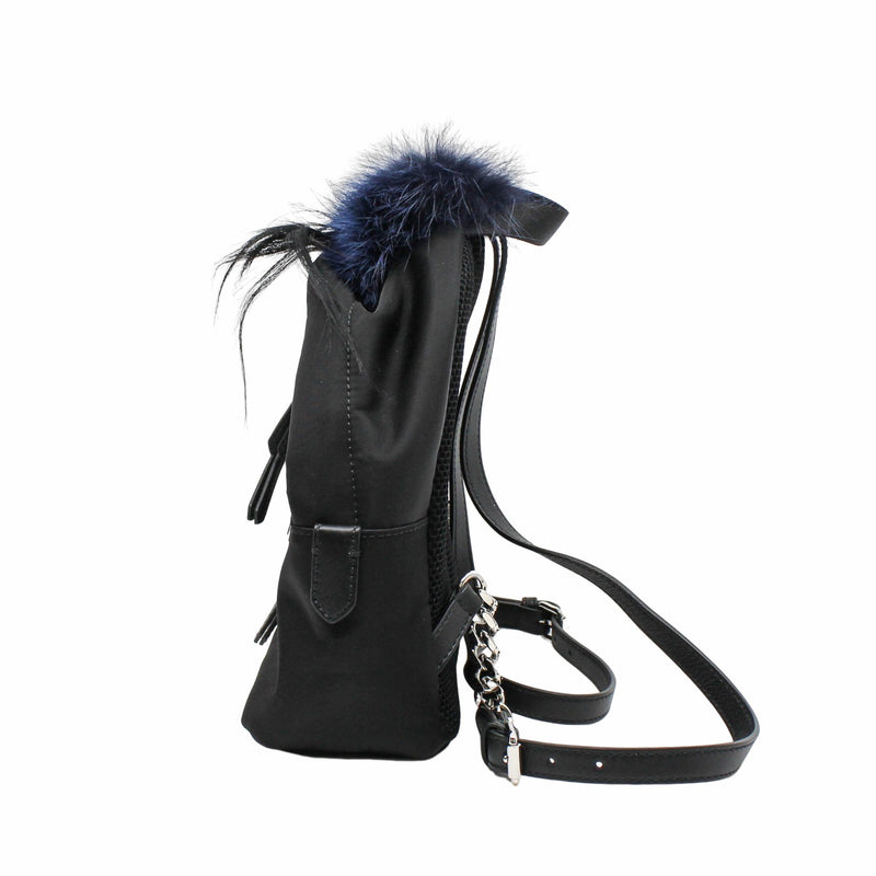 MONSTER BACKPACK MINI NYLON WITH LEATHER AND FUR BLACK PHW - L'UXE LINK