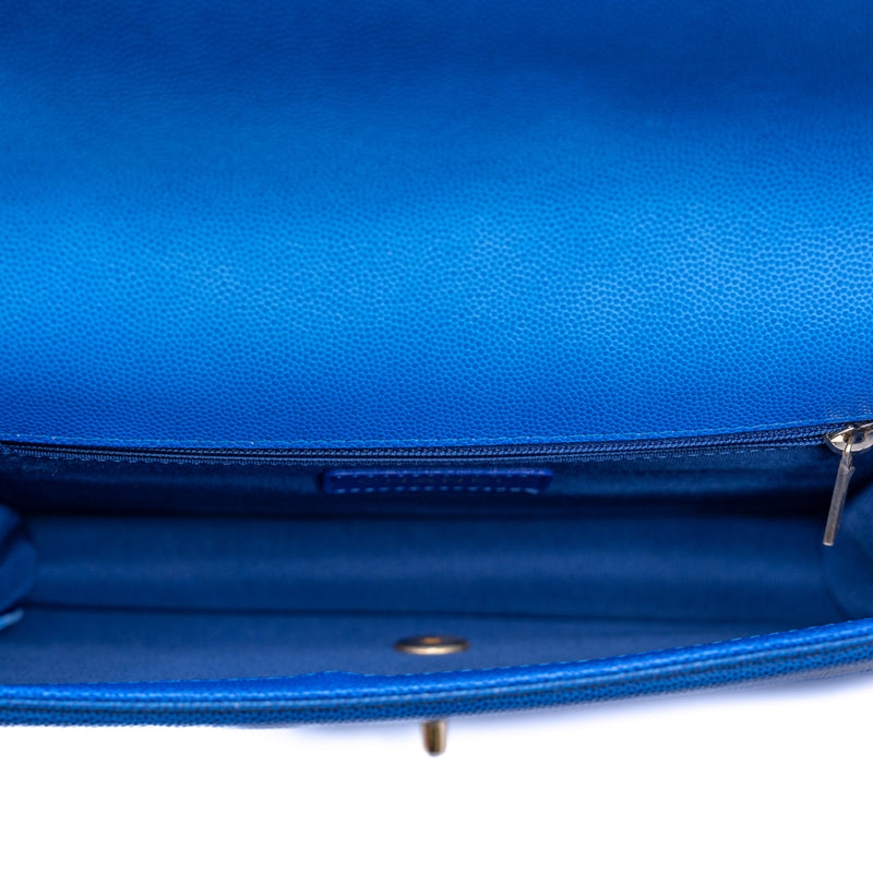 medium flap bag with color chian in caviar bright blue mix ghw seri 27 - L'UXE LINK