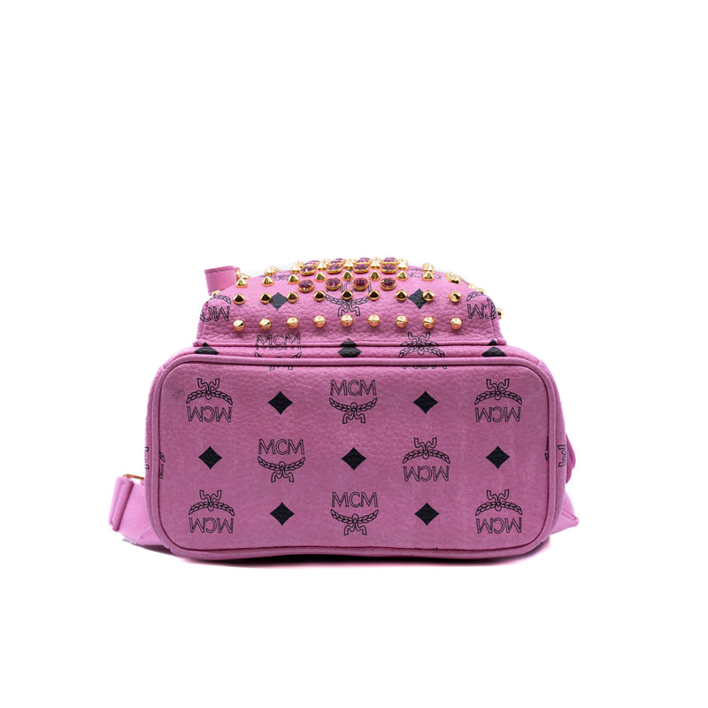 mini backpack with crystal/ studs in leather pink ghw - L'UXE LINK