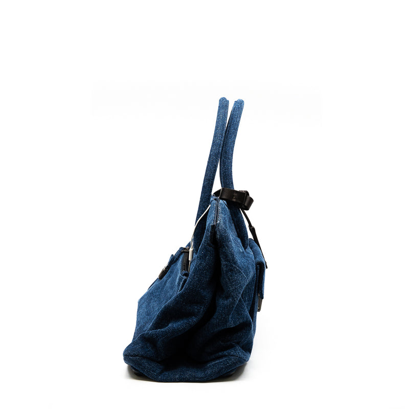 small top handle tote in demin navy - L'UXE LINK