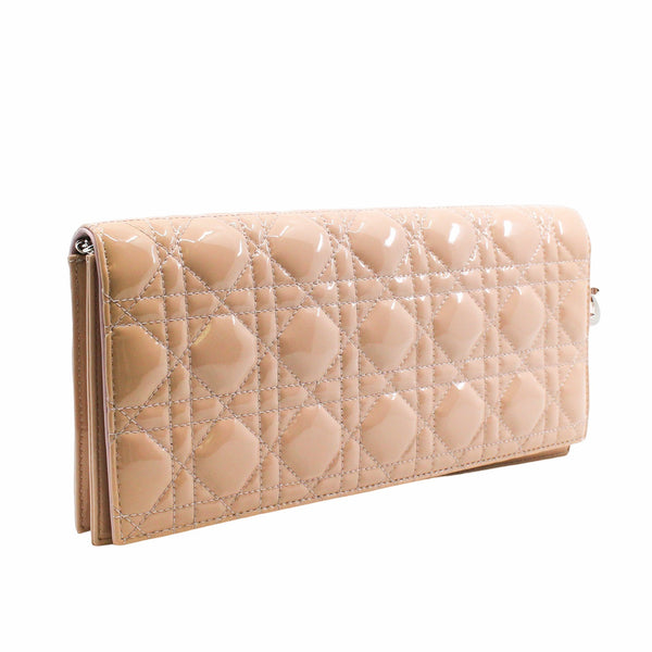 Dior Beige Quilted Cannage Patent Leather Lady Dior Chain Clutch PHW