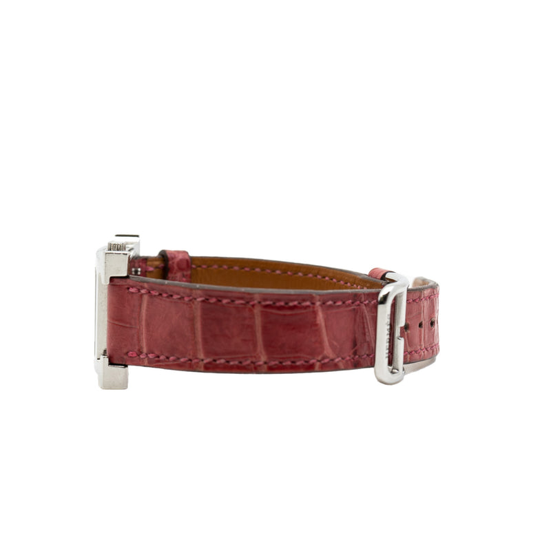 h hour pm with diamonds inside face crocodile strap - L'UXE LINK