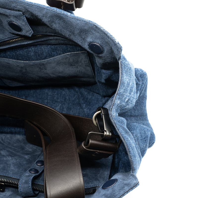 small top handle tote in demin navy - L'UXE LINK