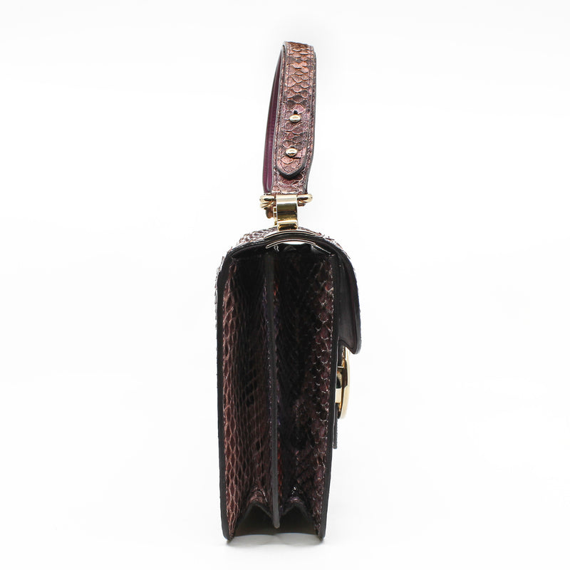 1973 Flap Top Handle Bag  in in purple genuine python ghw - L'UXE LINK