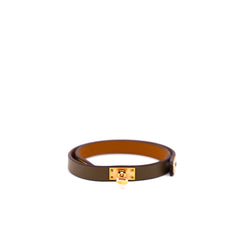 mini kelly double tour bracelet in leather etoupe ghw