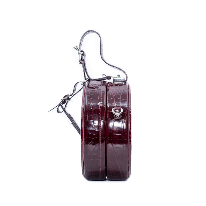 Boite Chapeau crocodile skin in burgundy color phw - L'UXE LINK