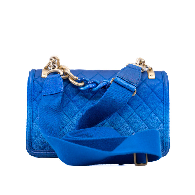 medium flap bag with color chian in caviar bright blue mix ghw seri 27