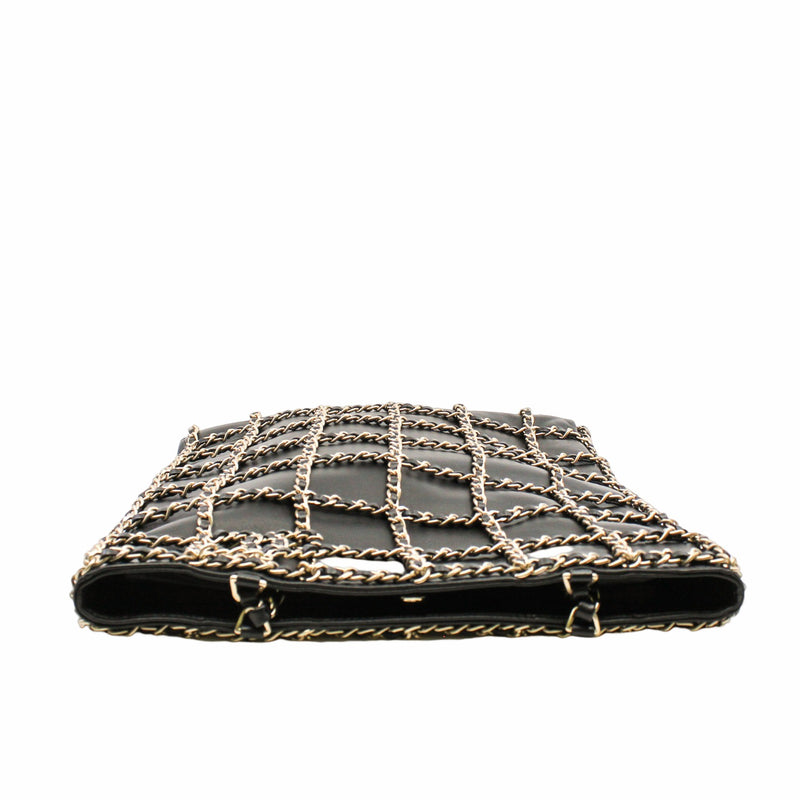 Chain Frame CC Charm Shopping Tote lamb skin black  ghw - L'UXE LINK