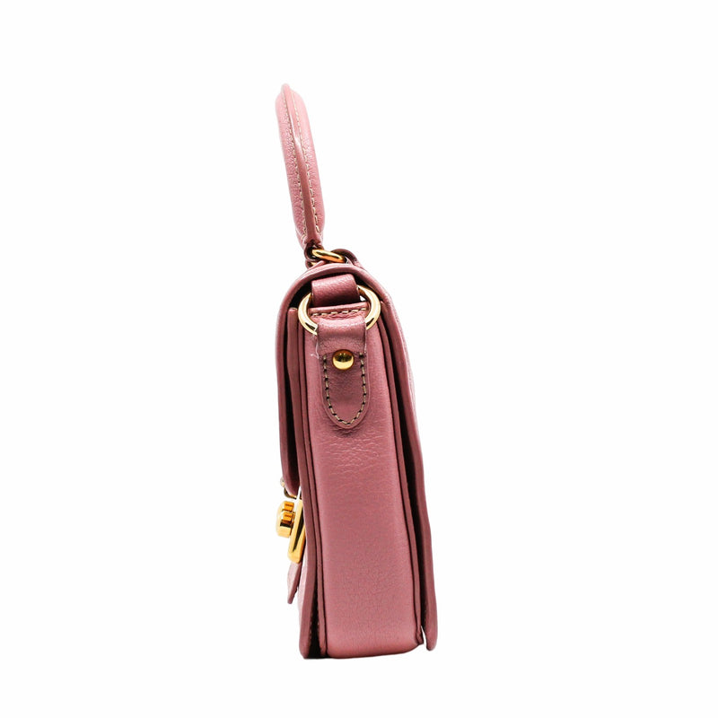 Push Lock Flap Top Handle Bag Madras Leather Pink   GHW - L'UXE LINK