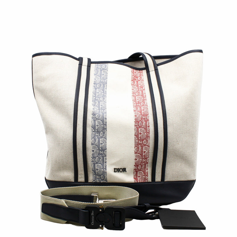TOTE navy with beige fabric red line with strap - L'UXE LINK