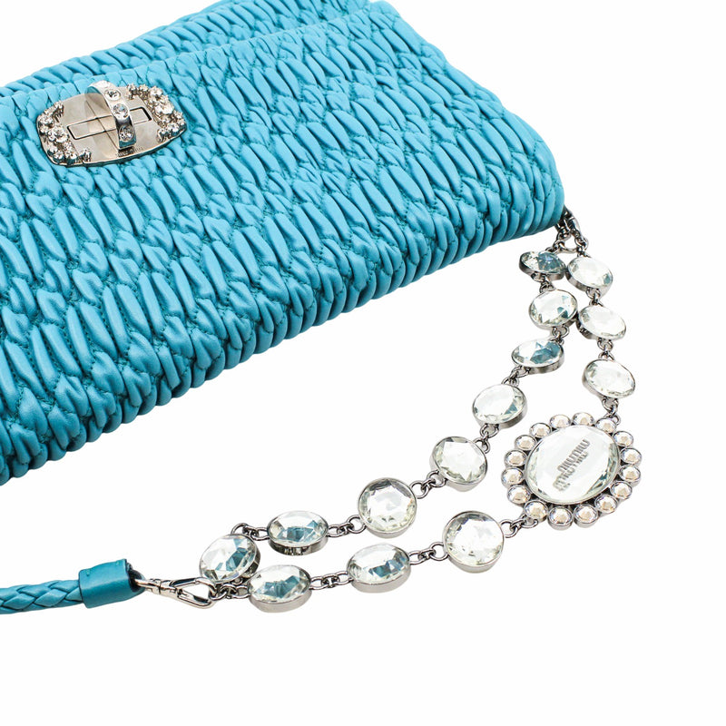 Crystal Clutch Large Matelasse Leather  blue phw - L'UXE LINK