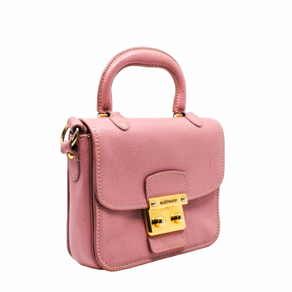 Push Lock Flap Top Handle Bag Madras Leather Pink   GHW - L'UXE LINK