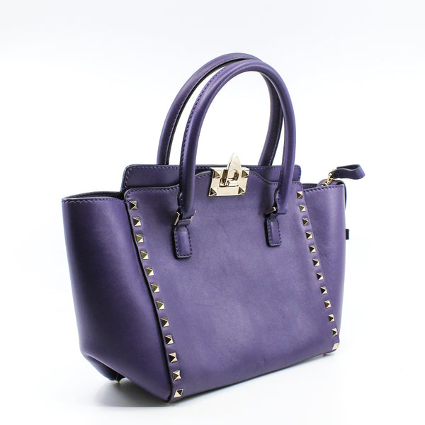 ROCKSTUD TOTE PEBBLED SMALL LEATHER purple PHW