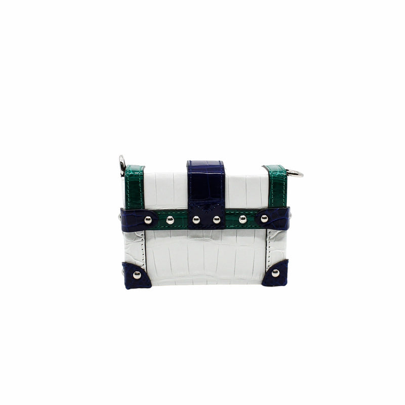 ESSENTIAL TRUNK with chain white blue green crocodile phw rrp 55000hk dollar - L'UXE LINK