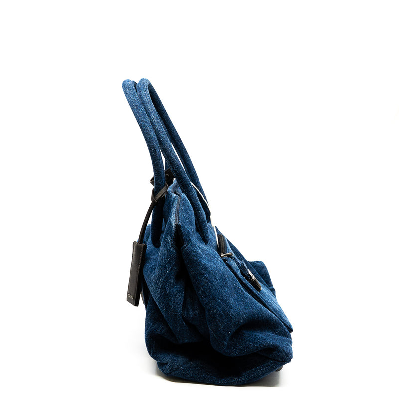 small top handle tote in demin navy - L'UXE LINK