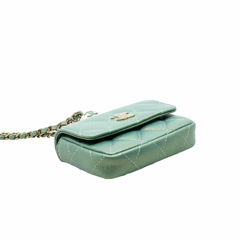 glitting blue card holder with chain pearl phw - L'UXE LINK
