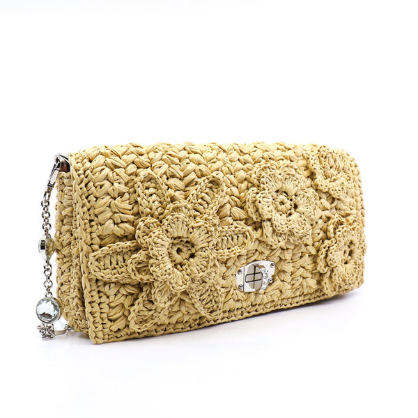 tweed crossbody crystal chain bag  in Straw phw - L'UXE LINK